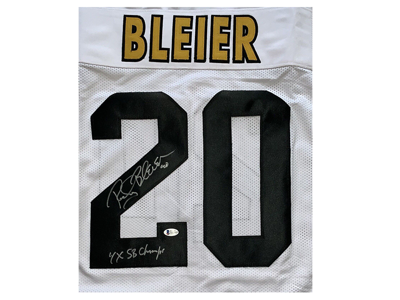 Rocky Bleier Autographed White Pro Style Football Jersey 4X SB Champ Inscription Beckett