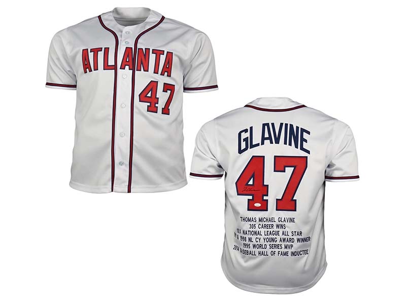 Tom Glavine Autographed Atlanta Custom White Stats Baseball Jersey (JSA)