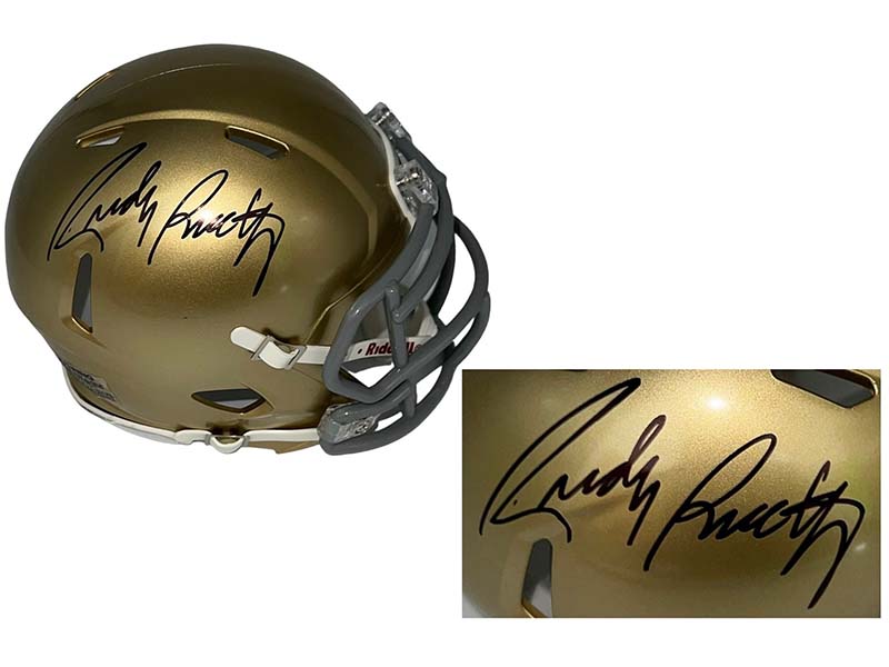 Rudy Ruettiger Autographed Notre Dame Fighting Irish Speed Mini Replica Football Helmet (JSA)