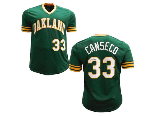 Oakland A's Jose Canseco Autographed Pro Style Green Stat Jersey BAS  Authenticated