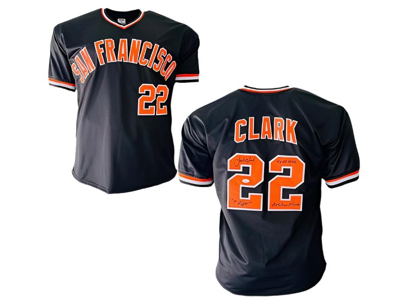 Jack Clark Signed San Francisco 4x All Star, 2x Silver Slugger, The Ripper Inscription San Francisco Black Pro Style Baseball Jersey (JSA)