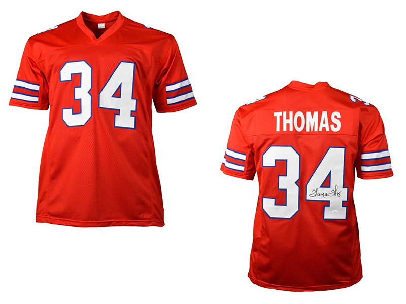 Thurman Thomas Autographed Pro-Style Red Football Jersey (JSA)