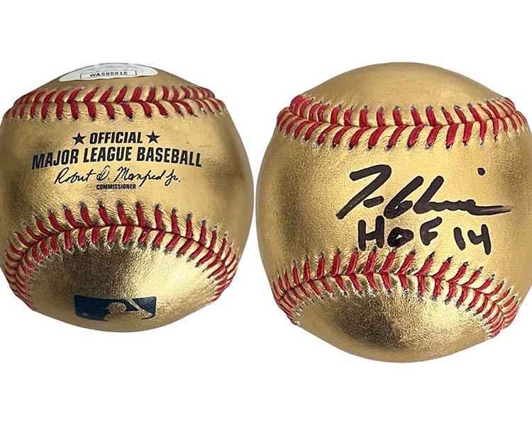 Tom Glavine Autographed Rawlings Official MLB Gold Baseball (JSA) HOF Inscription