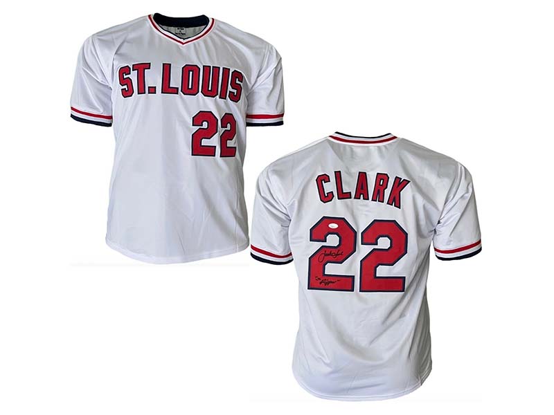 Jack Clark Autographed The Ripper Inscription St. Louis White Baseball Jersey JSA