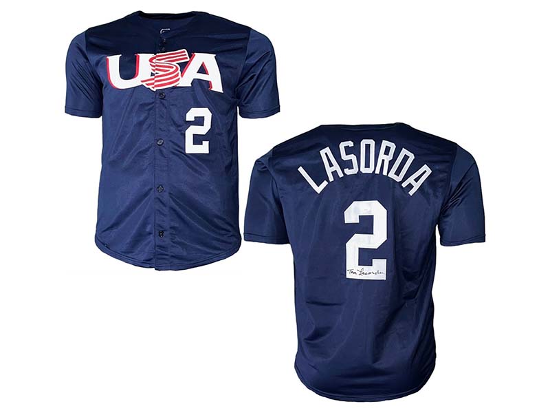 Tommy Lasorda Autographed Team USA Blue Baseball Jersey (JSA)