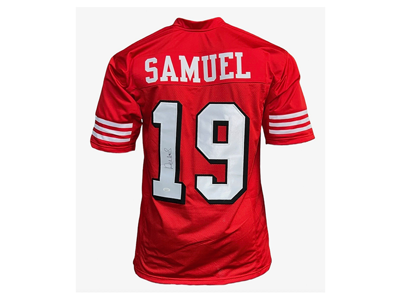 Deebo Samuel Autographed Pro Style Red Shadow Football Number Jersey (JSA)