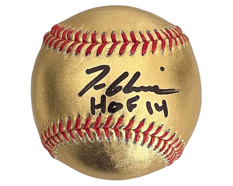 Tom Glavine Autographed Rawlings Official MLB Gold Baseball (JSA) HOF Inscription