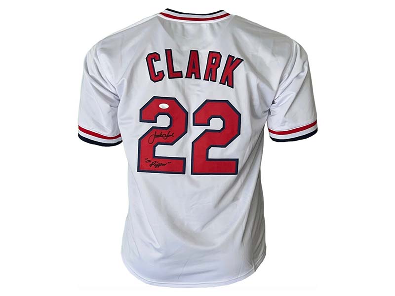 Jack Clark Autographed The Ripper Inscription St. Louis White Baseball Jersey JSA