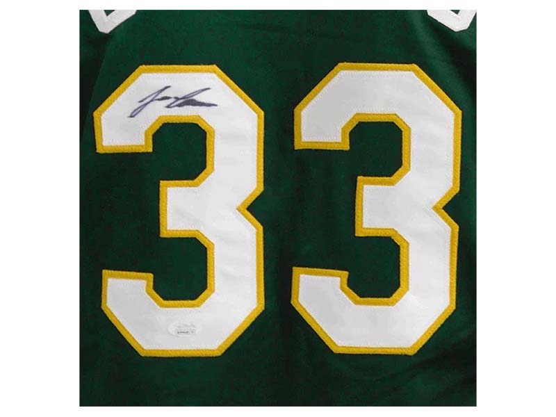 Autographed/Signed Jose Canseco Oakland Green Baseball Jersey JSA