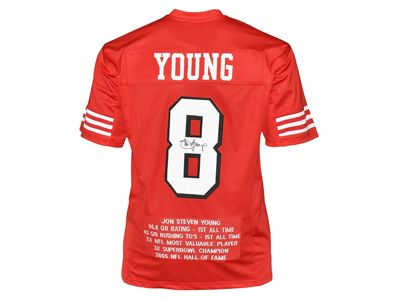 Steve Young Autographed San Fransisco Red Stats Football Jersey (JSA)