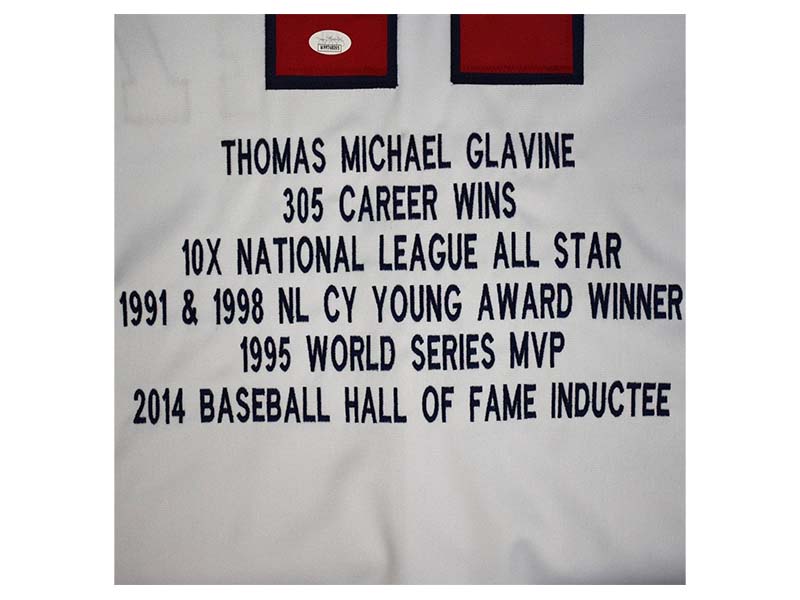 Tom Glavine Autographed Atlanta Custom White Stats Baseball Jersey (JSA)