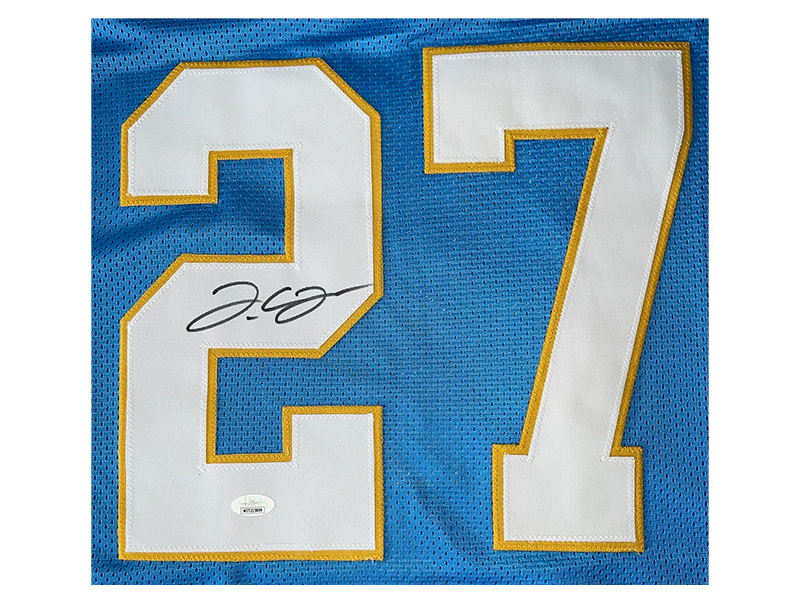 JC Jackson Autographed Powdered Blue Pro Style Football Jersey (JSA)