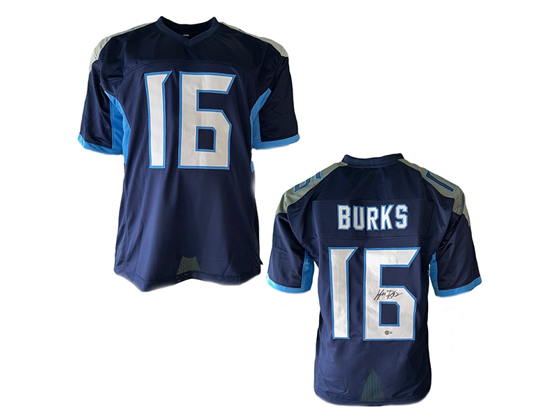 Treylon Burks Autographed Navy Blue Style Football Jersey Beckett