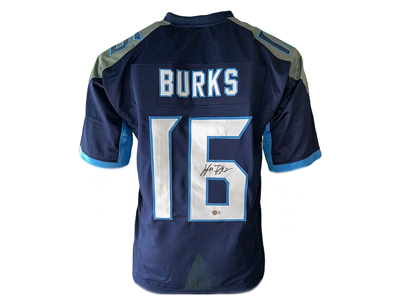 Treylon Burks Autographed Navy Blue Style Football Jersey Beckett