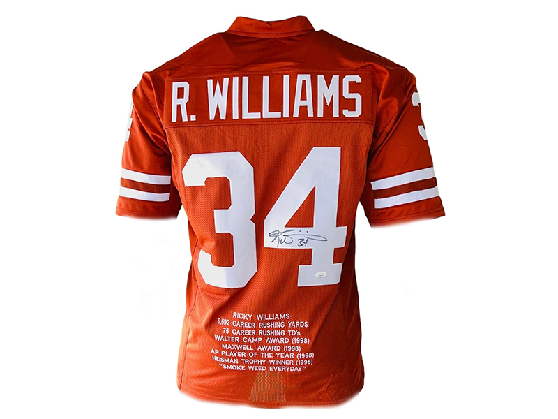 Ricky Williams Texas College Autographed Orange Stats Football Jersey (JSA)