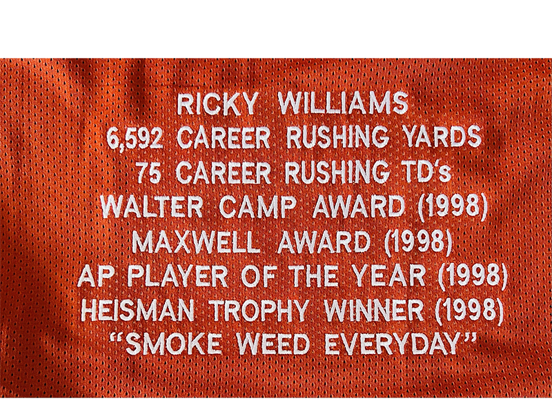 Ricky Williams Texas College Autographed Orange Stats Football Jersey (JSA)