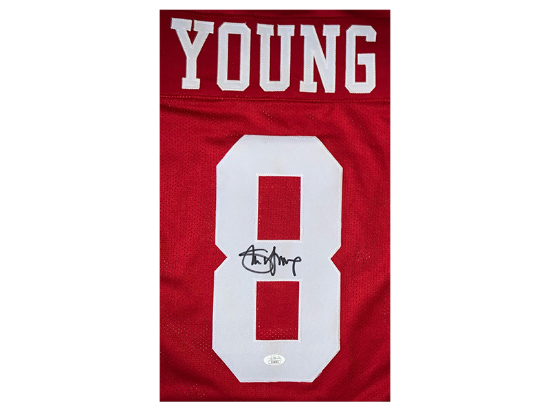 Steve Young Autographed San Fransisco Red Stats Football Jersey (JSA)