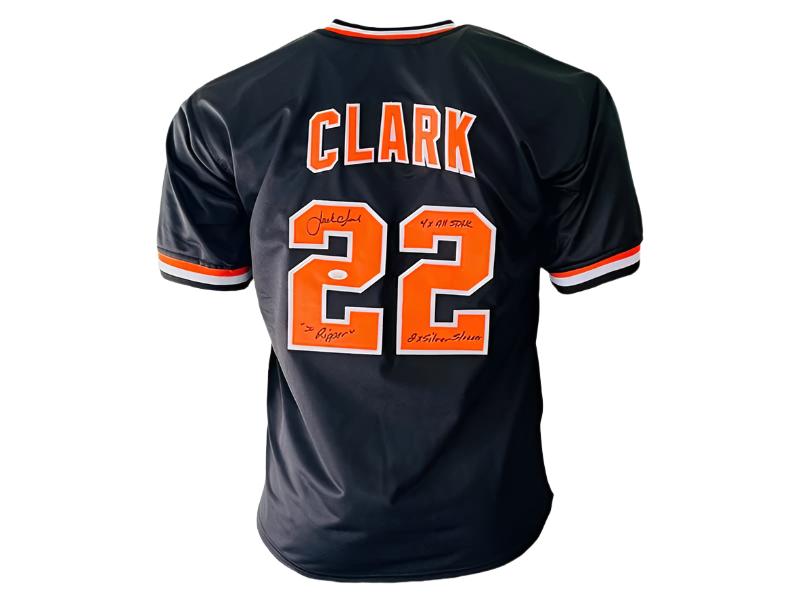 Jack Clark Signed San Francisco 4x All Star, 2x Silver Slugger, The Ripper Inscription San Francisco Black Pro Style Baseball Jersey (JSA)
