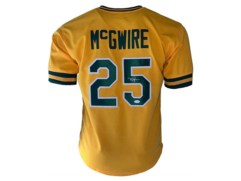 Mark McGwire Autographed Oakland Gold Pro Style Baseball Jersey (JSA) –  Golden Autographs