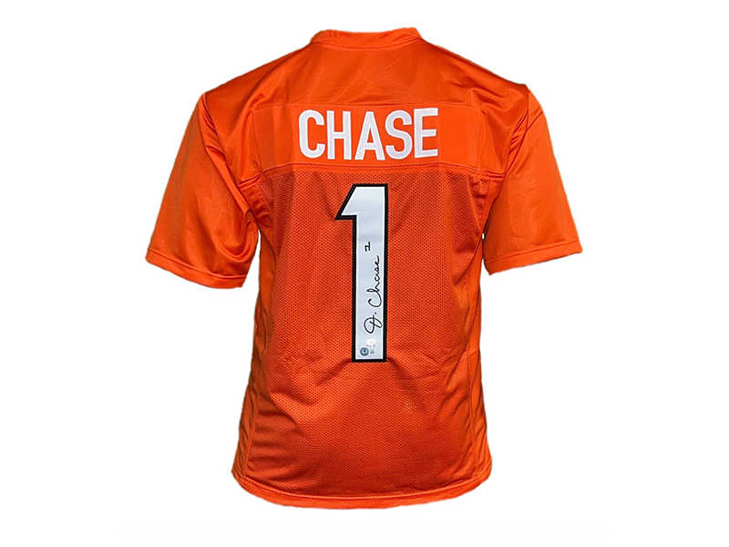 Ja'Marr Chase Autographed Orange Pro Style Football Jersey (Beckett)