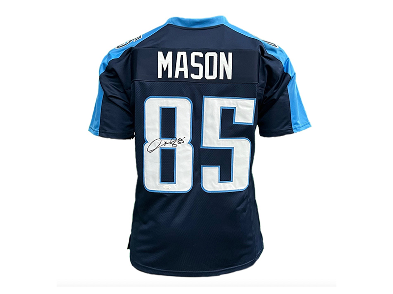 Derrick Mason Autographed Tennessee Blue  Football Jersey (JSA)