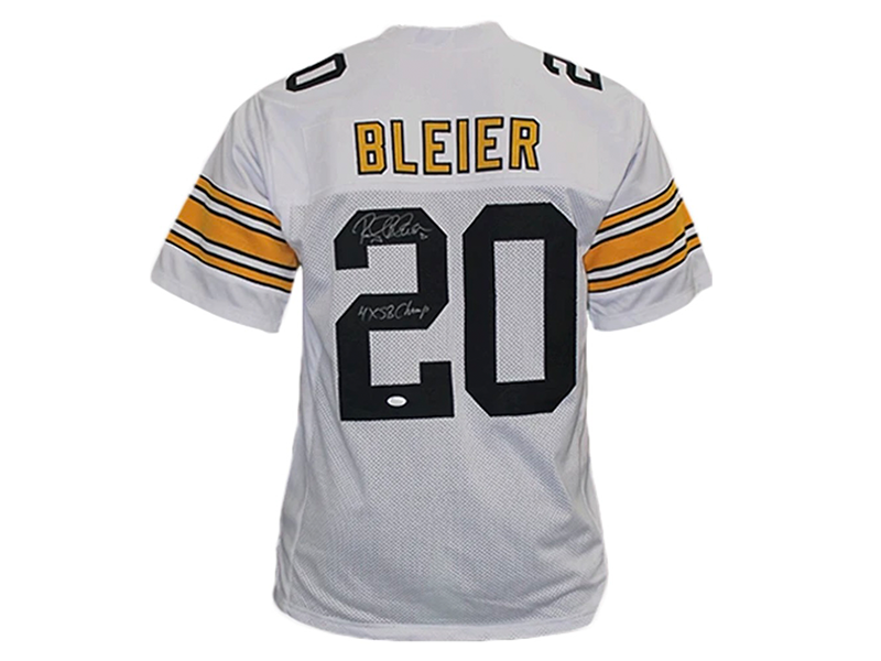 Rocky Bleier Autographed White Pro Style Football Jersey 4X SB Champ Inscription Beckett