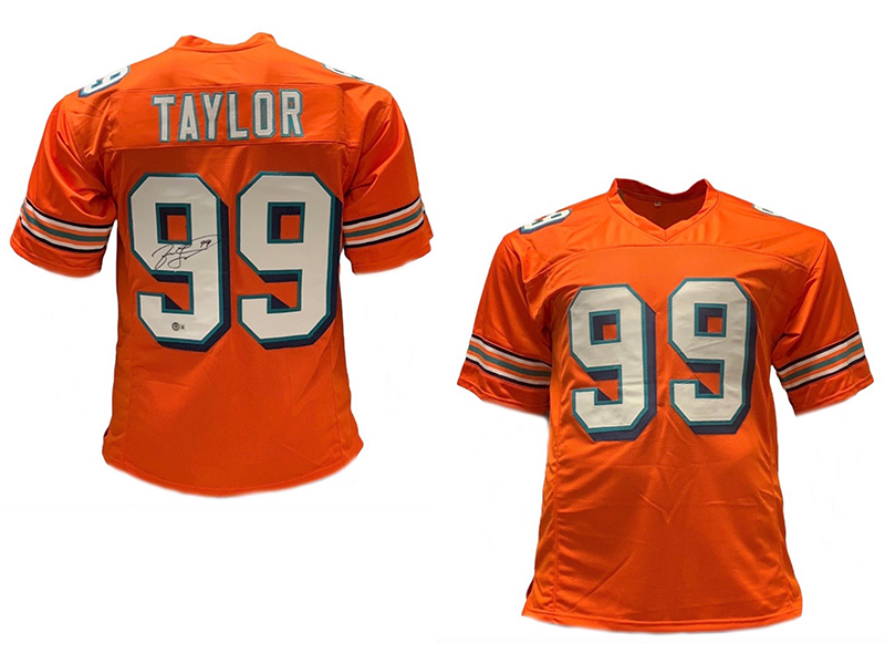 Jason Taylor Autographed Pro Style Orange Football Jersey (Beckett)