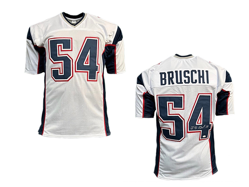 Tedy Bruschi Autographed Pro Style White Football Jersey (JSA)