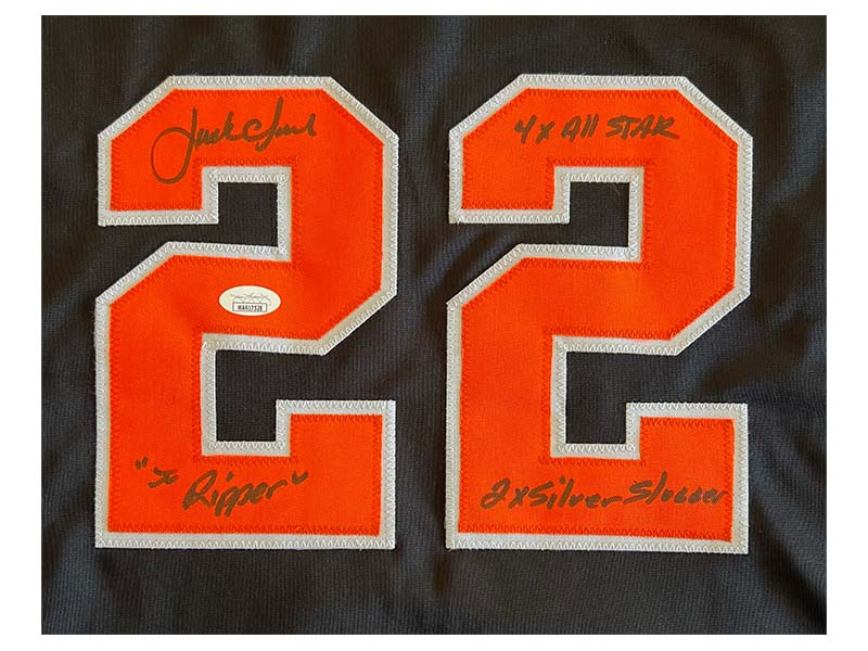 Jack Clark Signed 4x All Star, 2x Silver Slugger, The Ripper Inscription San Francisco Black Pro Style Baseball Jersey (JSA)