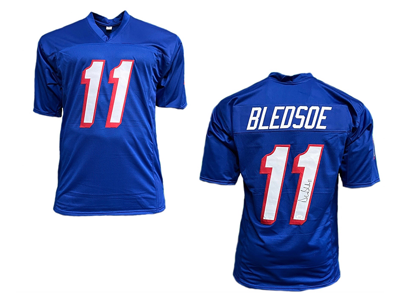 Drew Bledsoe Autographed New England Blue Football Jersey (JSA)