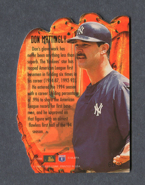 Don Mattingly Yankees #6 1994 Flair Hot Glove Die Cut Insert Card RARE SHORT PRINT