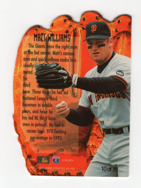 Matt Williams Giants #10 1994 Flair Hot Glove Die Cut Insert Card