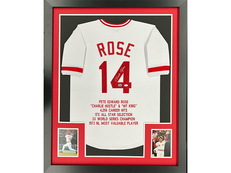 Autographed and Framed Pete Rose Jersey