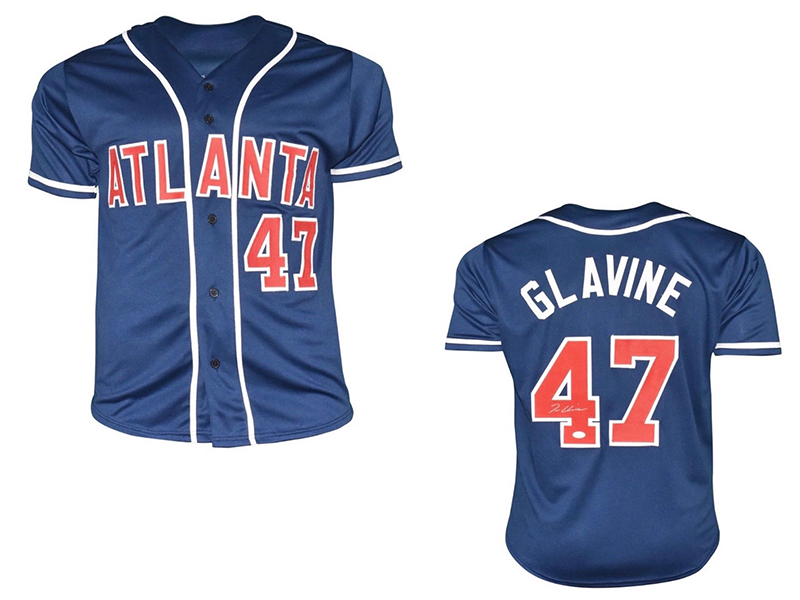 Tom Glavine Autographed Atlanta Baseball Jersey Dark Blue (JSA)