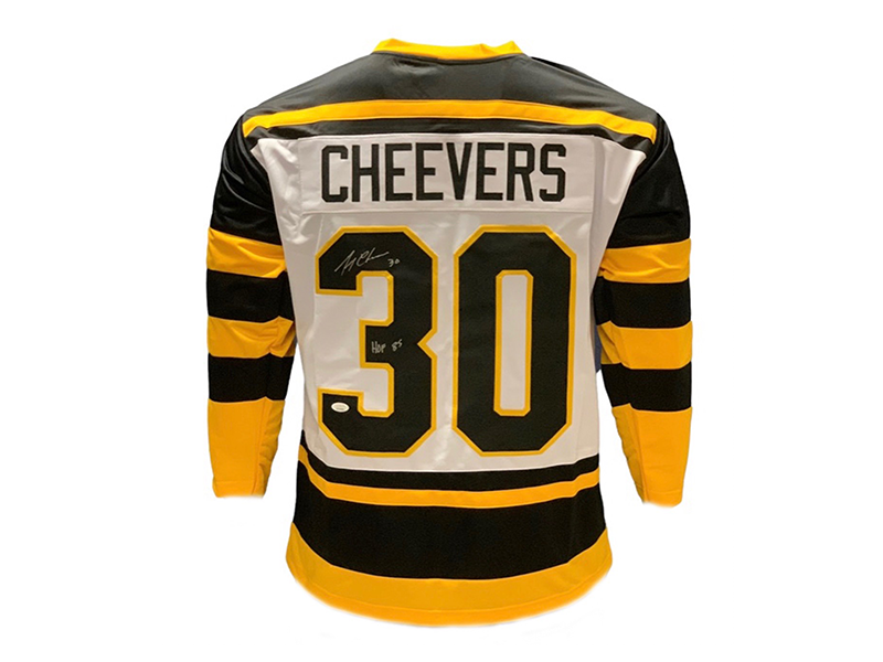 Gerry Cheevers Boston Autographed Hockey Jersey White (JSA) HOF Inscription  Included