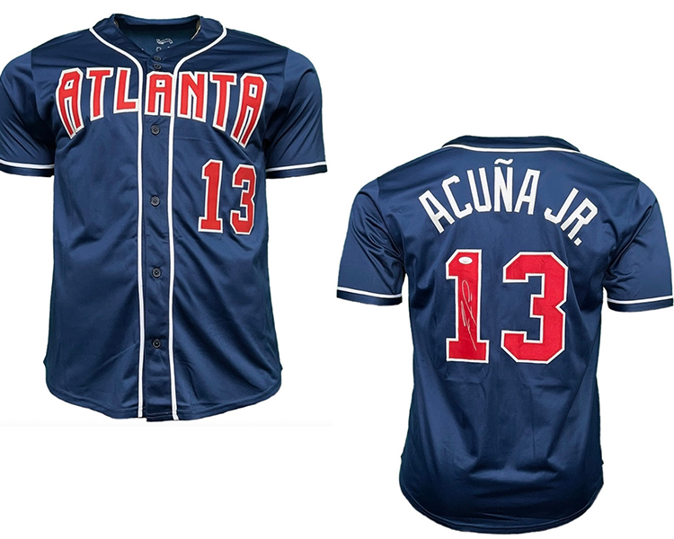 Ronald Acuna Jr. Autographed Blue Atlanta Pro Style Baseball Jersey JSA