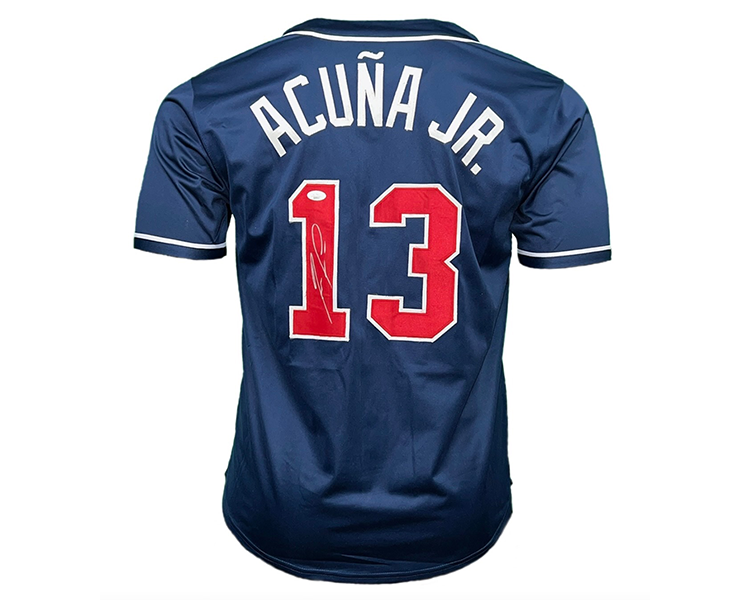 Ronald Acuna Jr. Autographed Blue Atlanta Pro Style Baseball Jersey JSA