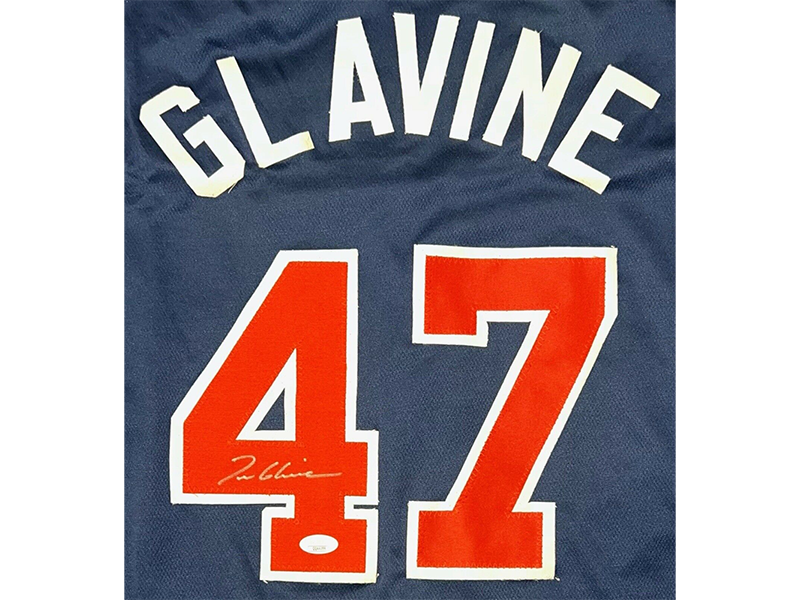 Tom Glavine Autographed Pro Style Baseball Jersey Dark Blue (JSA)