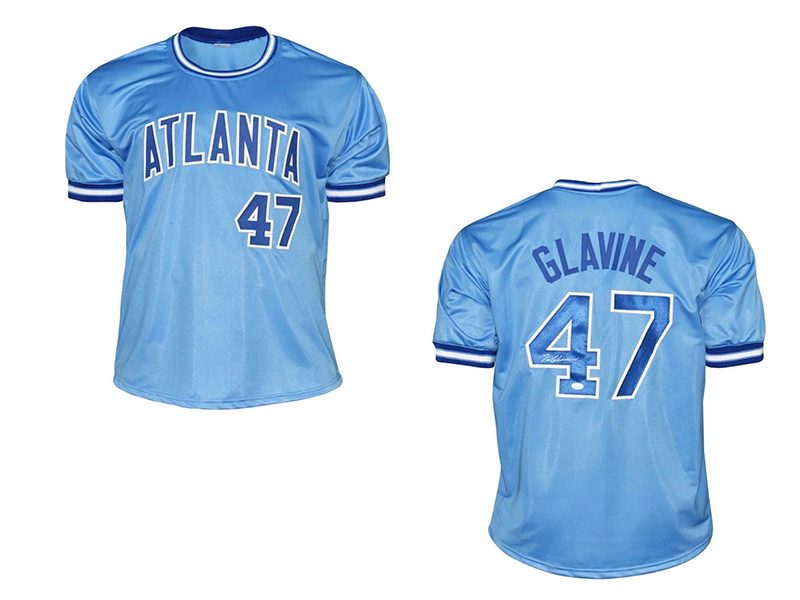 Tom Glavine Autographed Pro Style Baseball Jersey Powder Blue (JSA)