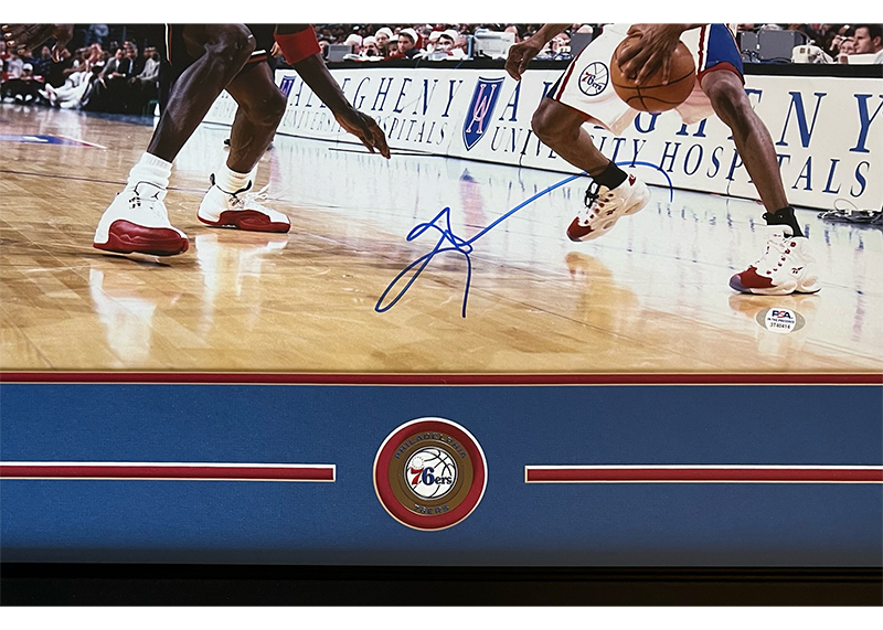 Allen Iverson Vs Michael Jordan Autographed 16x20 Framed Photo PSA