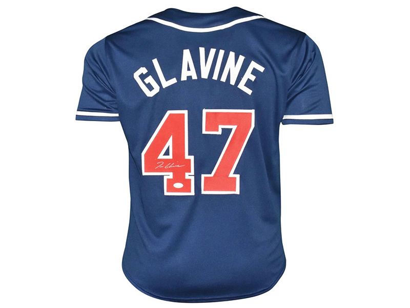 Tom Glavine Autographed Pro Style Baseball Jersey Dark Blue (JSA)