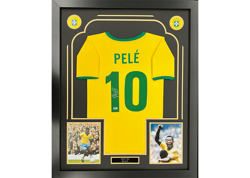 Pele Autographed Brazil National Team Framed Soccer Jersey 35x44