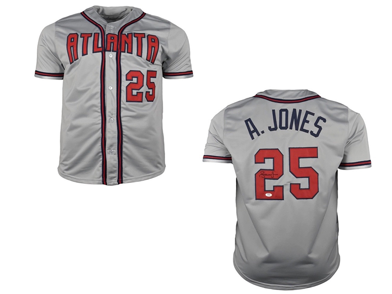 Andruw Jones Autographed Pro-Style Gray Baseball Jersey (JSA)