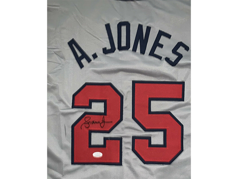 Andruw Jones Autographed Pro-Style Gray Baseball Jersey (JSA)