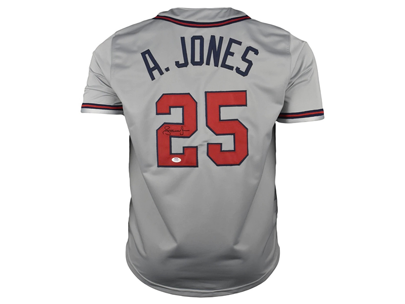 Andruw Jones Autographed Pro-Style Gray Baseball Jersey (JSA)