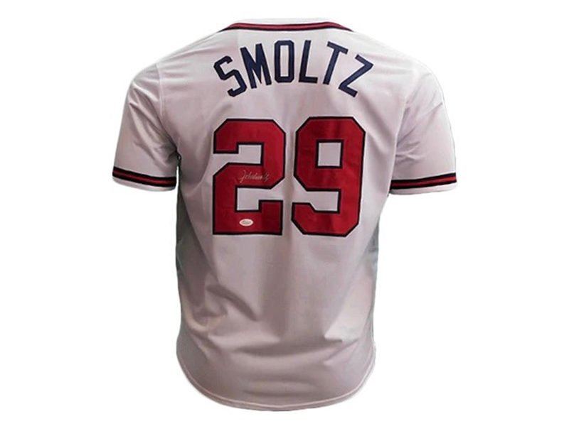 John Smoltz Autographed Pro Style White Throwback Baseball Jersey (JSA)