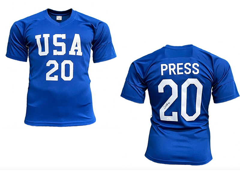 Christen Press Autographed Pro Style Team USA Blue Soccer Jersey JSA