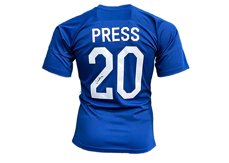 Christen Press Autographed Pro Style Team USA Blue Soccer Jersey JSA
