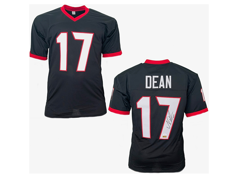 Nakobe Dean Autographed Collage Black Football Jersey (JSA)