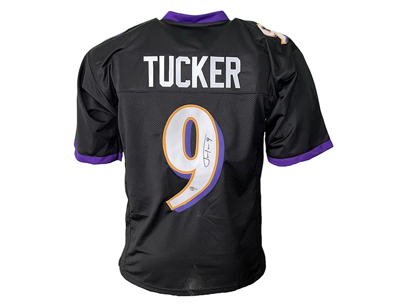 Justin Tucker Autographed Pro Style Purple Football Jersey (Beckett)